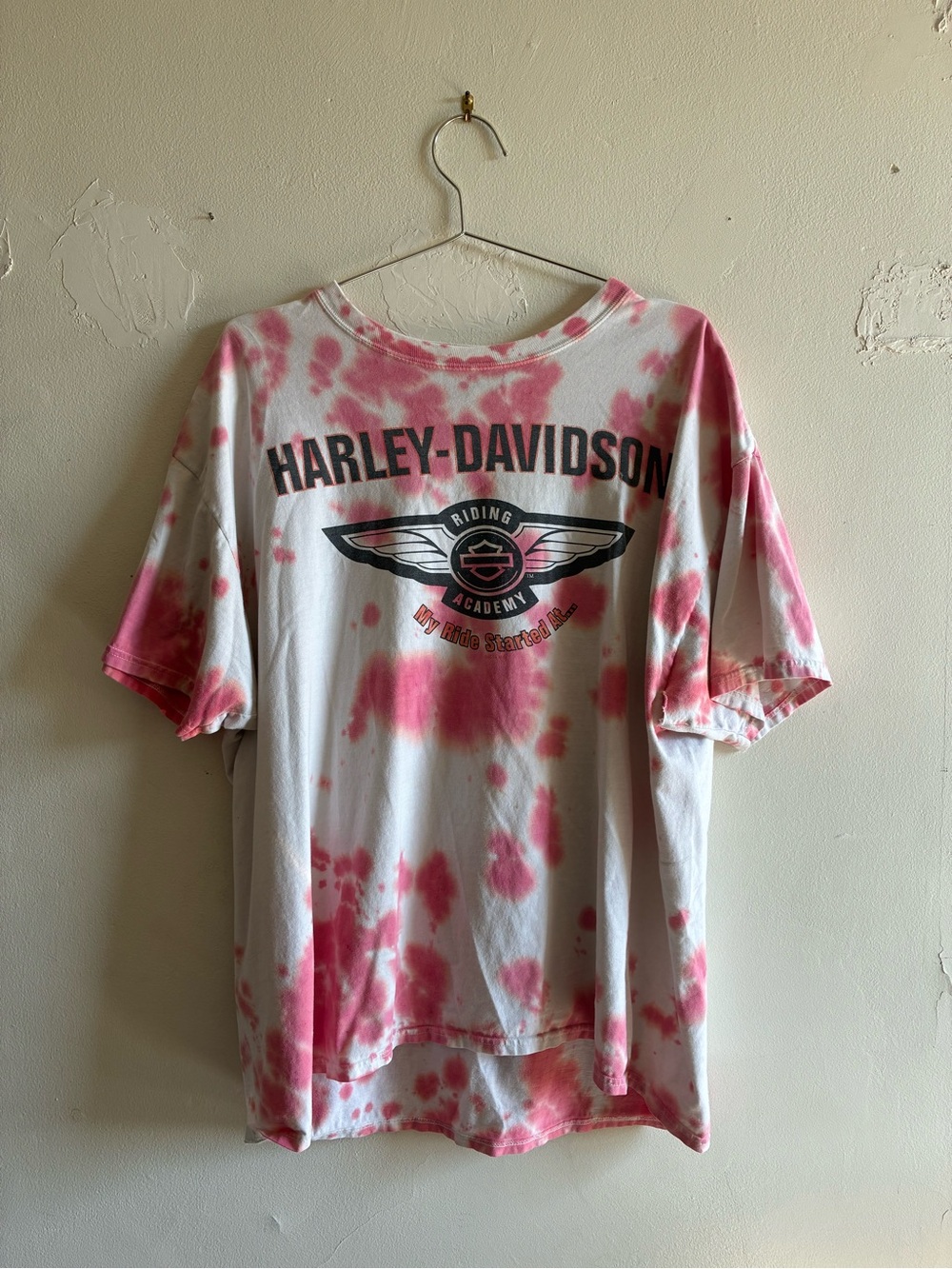 Harley-Davidson Men’s Pink and White Tie-Dye Logo Tee